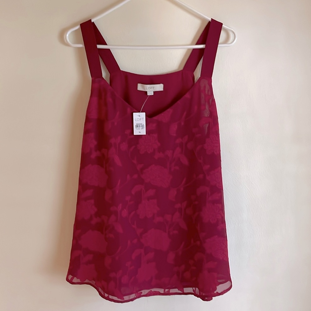 NWT, LOFT, XL, Beautiful burgundy cami, easy fit, wear alone or with a cardigan.